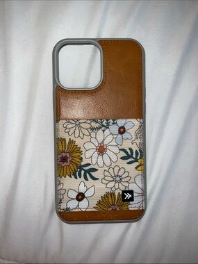 Leather & Floral Canvas Phone Case - Brown